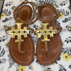 Tory Burch Tan and Gold Sandals